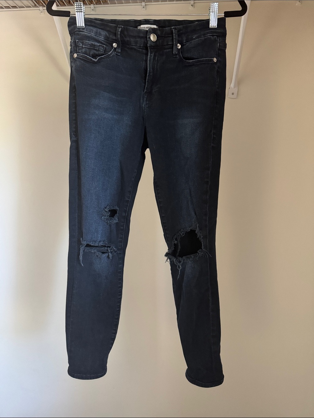 Good American Dark Blue Distressed Skinny Jeans